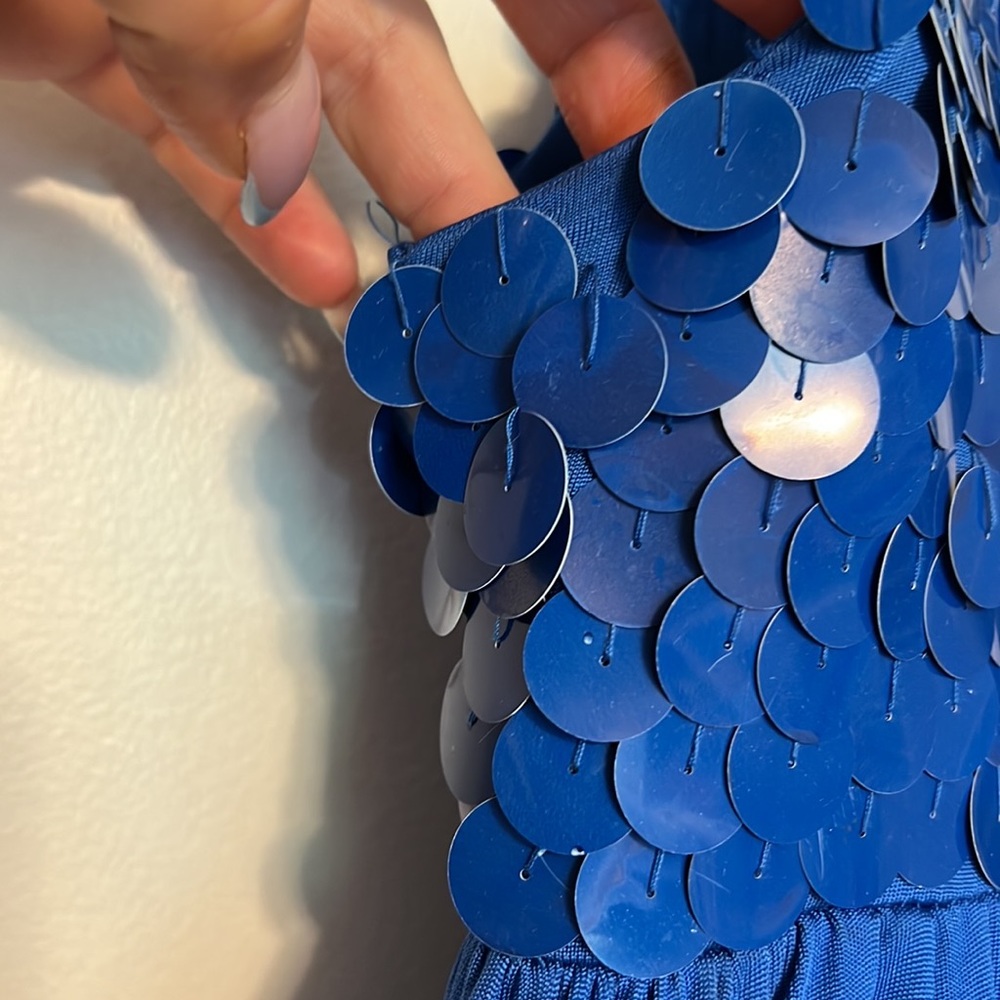 Alice + Olivia Y2K Bright Blue Paillette Silk Bubble Dress - Picture 7 of 14